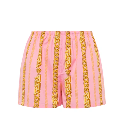 Shop Versace Chain-print Cotton Shorts In Candy+oro