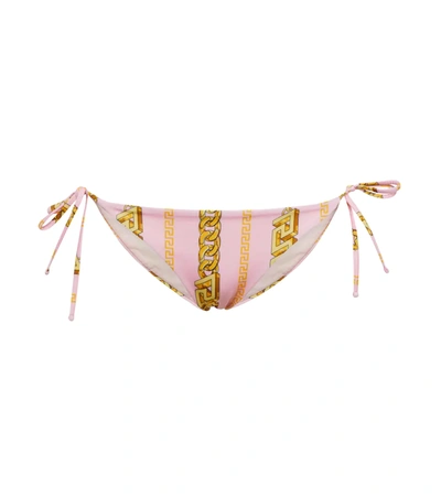Shop Versace Chain-print Bikini Bottoms In Candy+oro