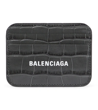 Shop Balenciaga Cash Leather Card Holder In Dark Grey/l White