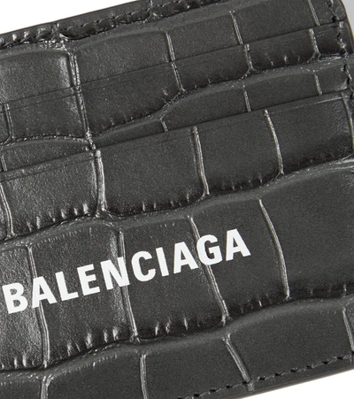 Shop Balenciaga Cash Leather Card Holder In Dark Grey/l White