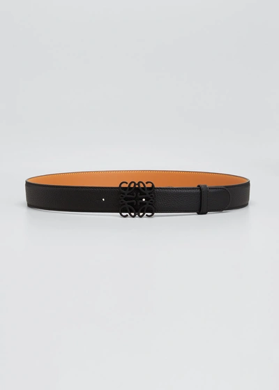 Shop Loewe Tonal Anagram Leather Belt In Black
