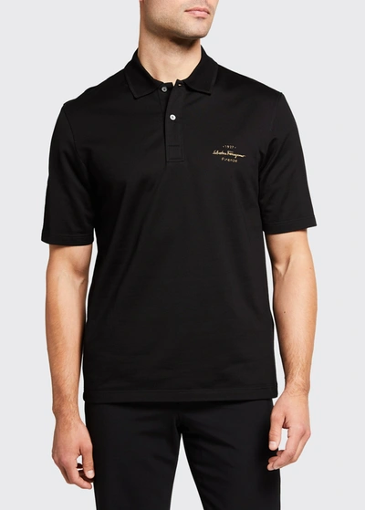 Shop Ferragamo Men's 1927 Logo Polo Shirt In Black
