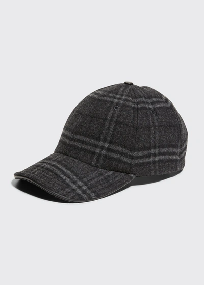 Shop Burberry Men's Wool Check Baseball Cap In Charcoal