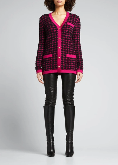 Shop Saint Laurent Check-pattern Textured Long Cardigan In Neromulti