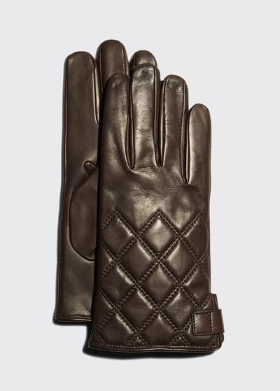 Shop Guanti Giglio Fiorentino Men's Quilted Napa Snap Gloves With Cashmere Lining In 12 Brown