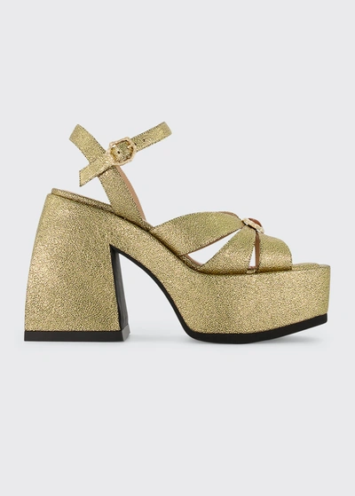 Shop Nodaleto Bulla Aurora Metallic Jewel Platform Sandals In Gold Crackle