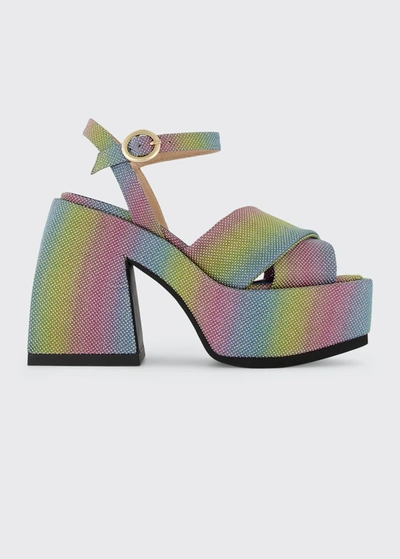 Shop Nodaleto Bulla Joni Rainbow Platform Sandals In Rainbow Sparkle