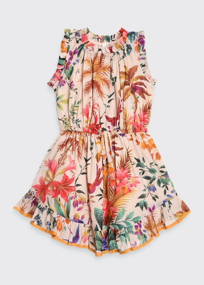 Shop Zimmermann Girl's Tropicana Ruffle Sleeveless Dress In Cream Floral