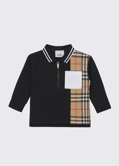 Shop Burberry Boy's Matthew Vintage Check Polo Shirt In Black