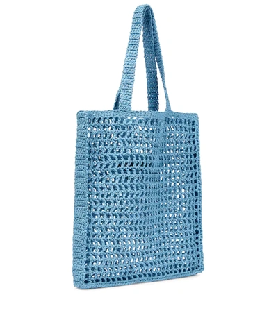 Prada Logo Embroidered Open Top Tote Bag In Blue