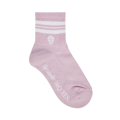 Shop Alexander Mcqueen Pink Logo Metallic-weave Socks