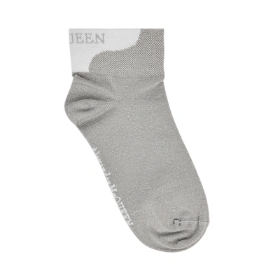Shop Alexander Mcqueen Navy Logo Metallic-weave Socks In Silver