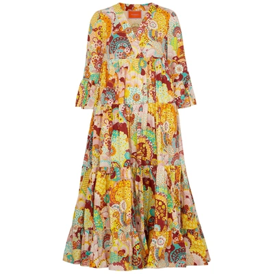 Shop La Doublej Jennifer Jane Printed Cotton Midi Dress In Multicoloured