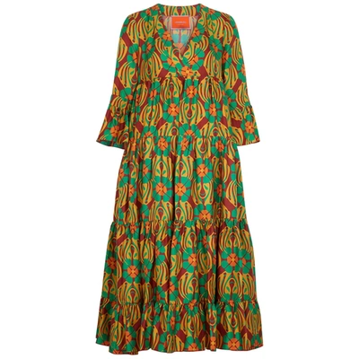 Shop La Doublej Jennifer Jane Printed Silk-twill Midi Dress In Multicoloured