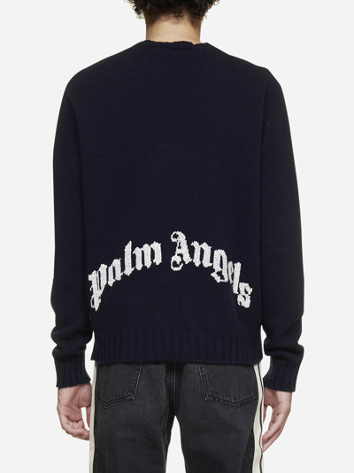 Shop Palm Angels Curved Logo-intarsia Wool Sweater
