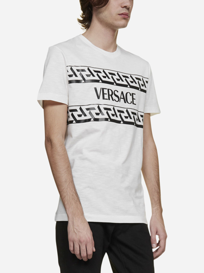 Shop Versace Logo And Greca Cotton T-shirt