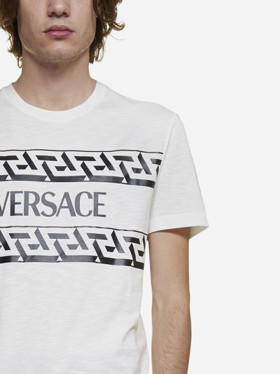 Shop Versace Logo And Greca Cotton T-shirt