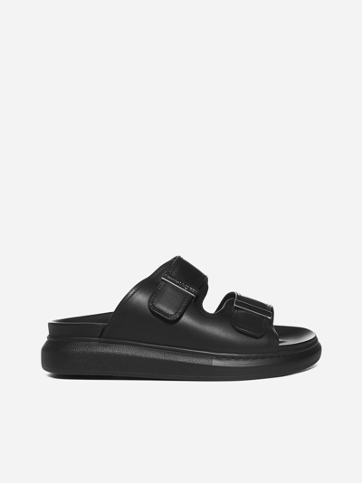 Shop Alexander Mcqueen Leather Slides In Black
