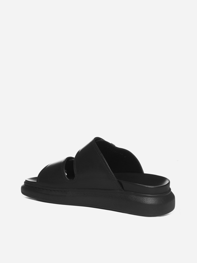 Shop Alexander Mcqueen Leather Slides In Black