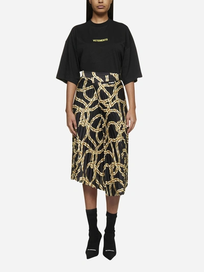 Shop Vetements Printed Pleated Asymmetric Midi Skirt