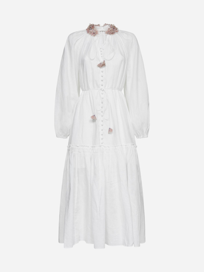 Shop Zimmermann Postcard Lantern Ramie Midi Dress