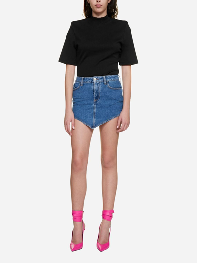 Shop Attico Stretch Denim Mini Skirt