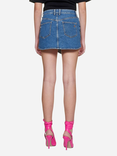 Shop Attico Stretch Denim Mini Skirt