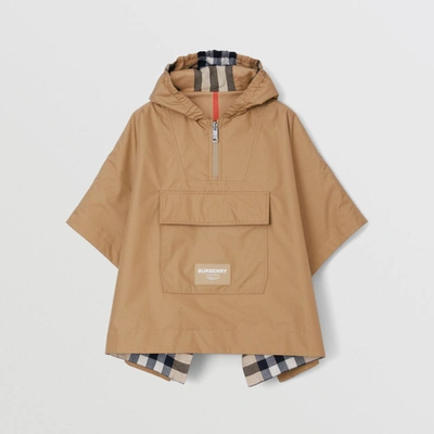 Shop Burberry Childrens Reversible Bonded Nylon And Check Cotton Poncho In Archive Beige