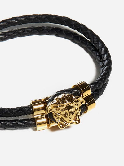 Shop Versace Medusa Gold-tone Metal And Leather Bracelet