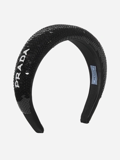 Shop Prada Logo Sequin-embellished Headband
