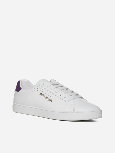 Shop Palm Angels Logo Leather Sneakers