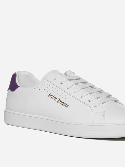 Shop Palm Angels Logo Leather Sneakers