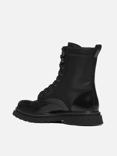 Shop Prada Leather And Nylon Combat Boots