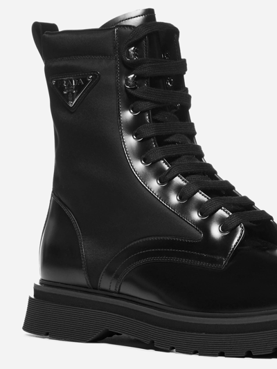 Shop Prada Leather And Nylon Combat Boots