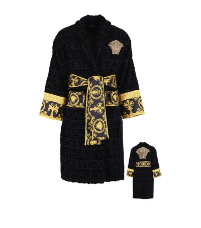Shop Versace Logomania Robe (medium) In Black