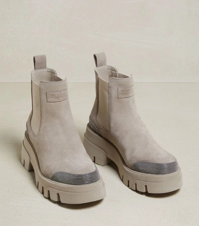 Shop Brunello Cucinelli Suede Cleated-sole Ankle Boots In Neutrals