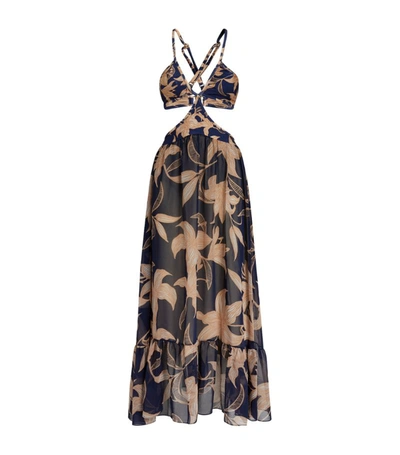 Shop Patbo Floral Cut-out Maxi Dress In Navy
