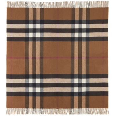 Shop Burberry Brown Check Cashmere Blanket In Birch Brn/ Arc Beige