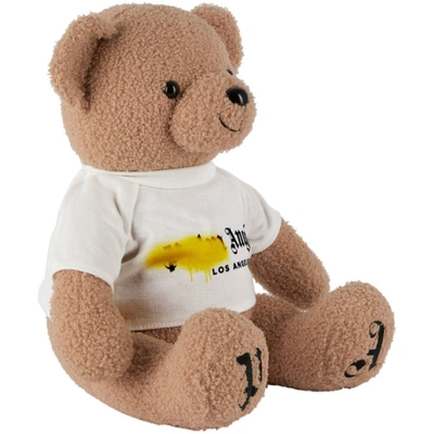 Shop Palm Angels Beige Sprayed Logo Teddy Bear In Brown Blac