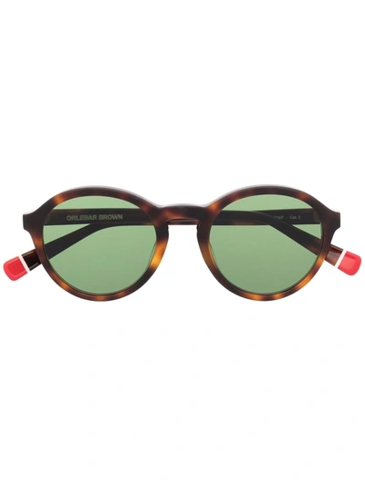 Shop Orlebar Brown Round Frame Tortoiseshell Sunglasses In Brown