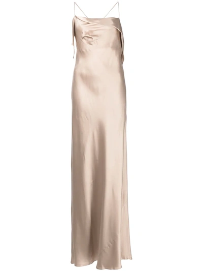 Shop Michelle Mason Silk Cowl Neck Gown In Neutrals