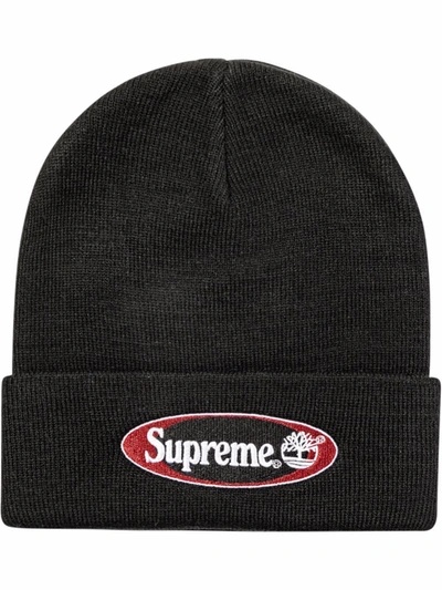 Shop Supreme X Timberland Embroidered-logo Beanie In Black