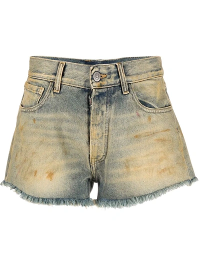 Shop Maison Margiela Dirt-effect Denim Shorts In Neutrals