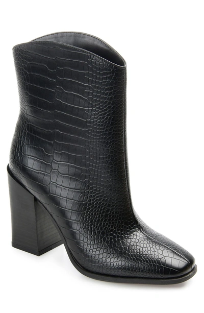 Journee Collection Brekkin Croc Embossed Tru Comfort Foam Western Bootie In Black