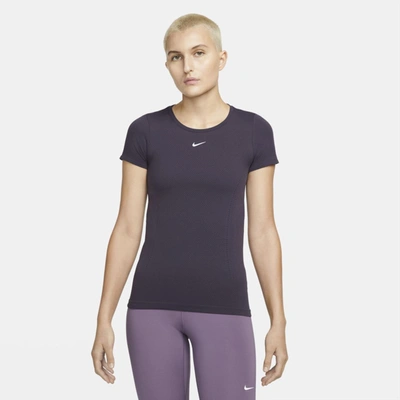 Shop Nike Dri-fit Adv Aura Women's Slim-fit Short-sleeve Top In Cave Purple,reflect Silver
