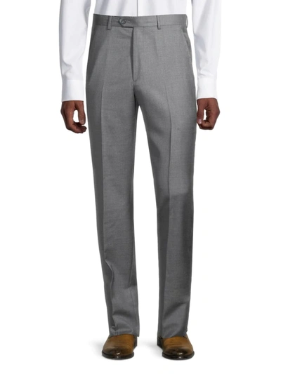 Shop Santorelli Men's Flat-front Wool Pants In Grey