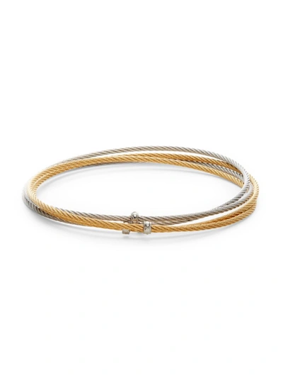 Shop Alor Women's 18k White Gold & Stainless Steel Cable Bracelet