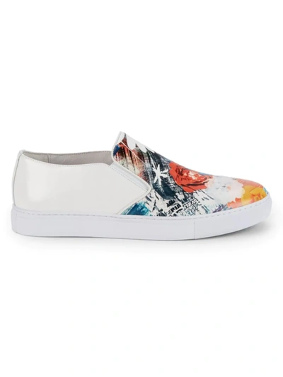Shop Robert Graham Men's Buddy Floral Leather Slip-on Sneakers In White