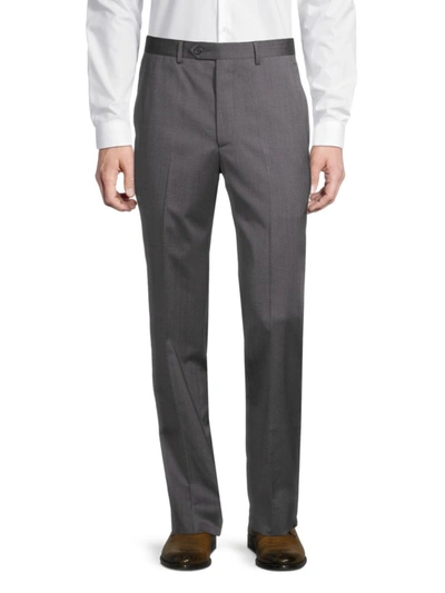 Shop Santorelli Men's Virgin Wool Flat-front Pants In Grey