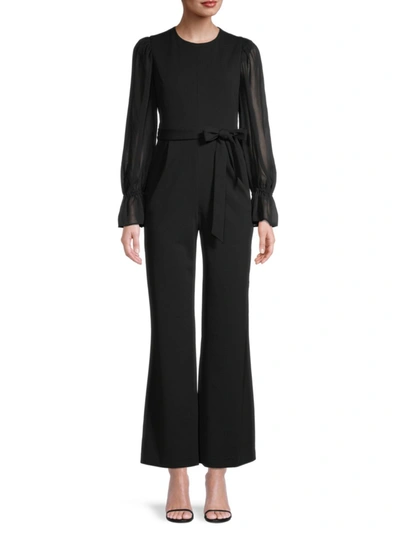 Calvin Klein Belted Chiffon Sleeve Jumpsuit In Black | ModeSens